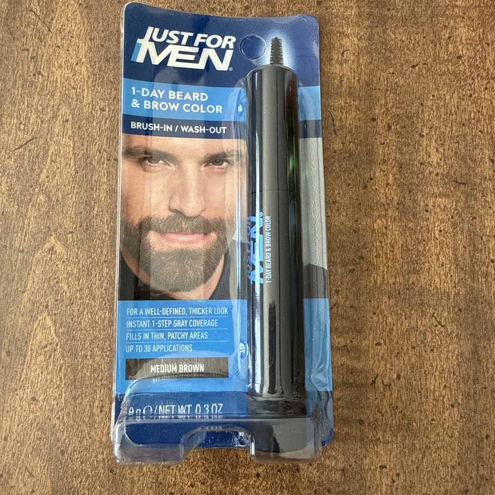 Just for Men 1-Day Beard‎ & Brow Brush In Wash Out Dye Color Medium BROWN